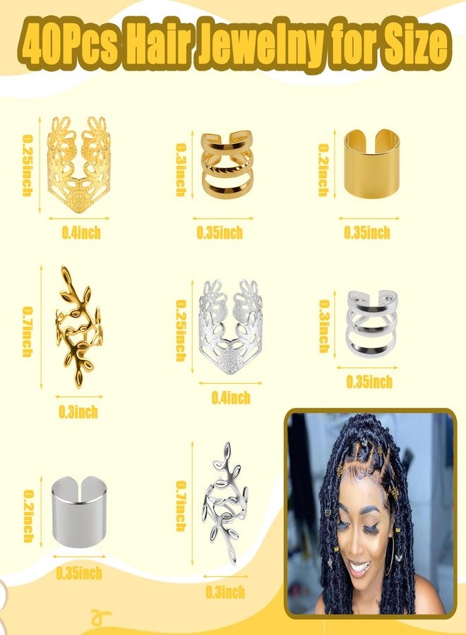 LUSTRIB 40 Pcs Hair Jewelry for Braids, Silver & Gold Hair Cuffs Rings, 4 Styles Metal Braid Accessories & Decorations for Women and Girls - Image 2
